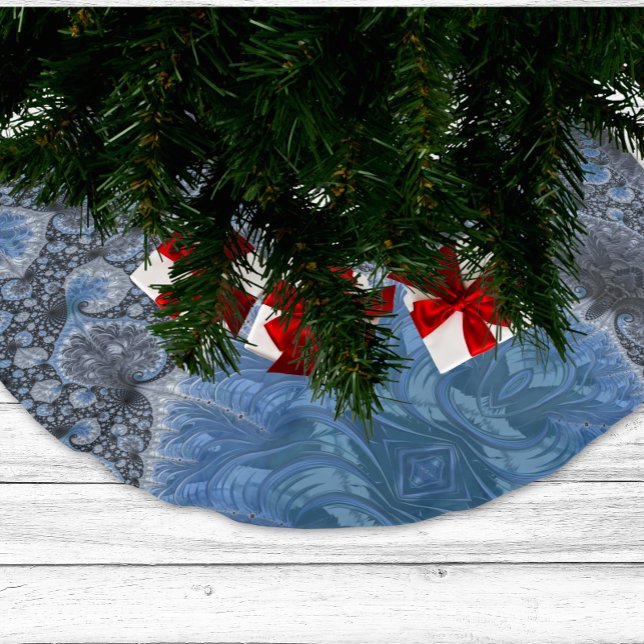 Abstrakter schwarzer blauer komplizierter Fraktal Polyester Weihnachtsbaumdecke (Von Creator hochgeladen)