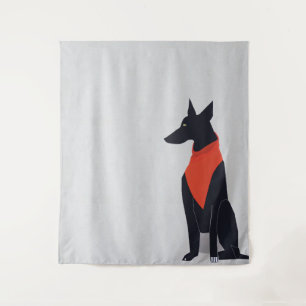 Abstrakter Schwarzer Hund mit Red Bandana Art Wandteppich
