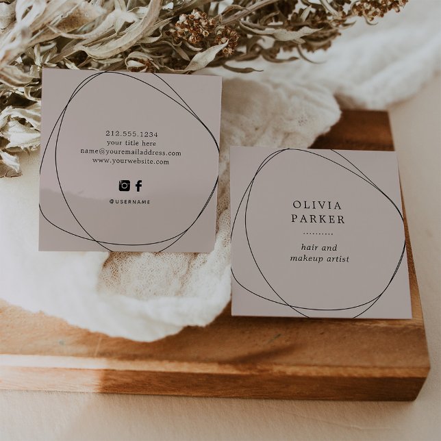 Abstrakter schwarzer Kreis | Neutrale Rose Quadratische Visitenkarte (Von Creator hochgeladen)