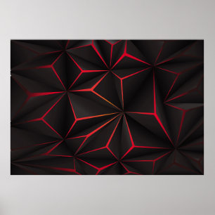 Abstrakter schwarzer Polygon-Rot-Licht-futuristisc Poster