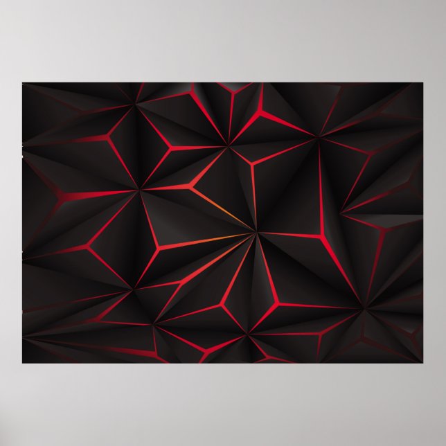 Abstrakter schwarzer Polygon-Rot-Licht-futuristisc Poster (Vorne)