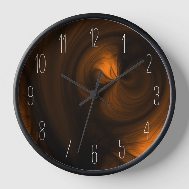 Abstrakter Schwarzer Rauch Swirl - Orange Uhr (Vorderseite)