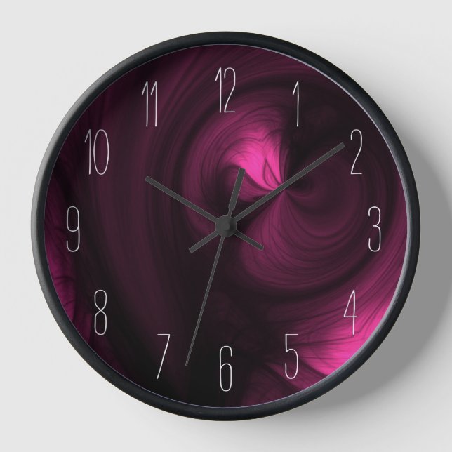 Abstrakter Schwarzer Rauch Swirl - Rosa Uhr (Vorderseite)
