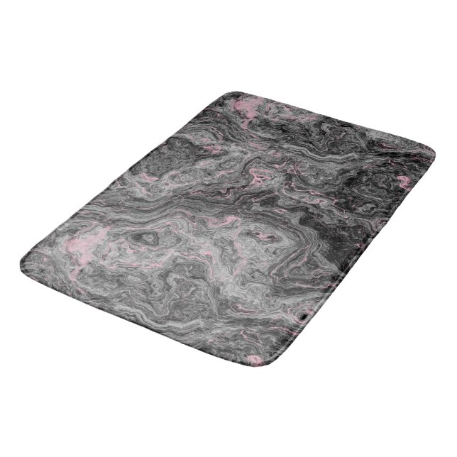 Abstrakter schwarzer, rosa und grauer Marmor Badematte (Schrägansicht)