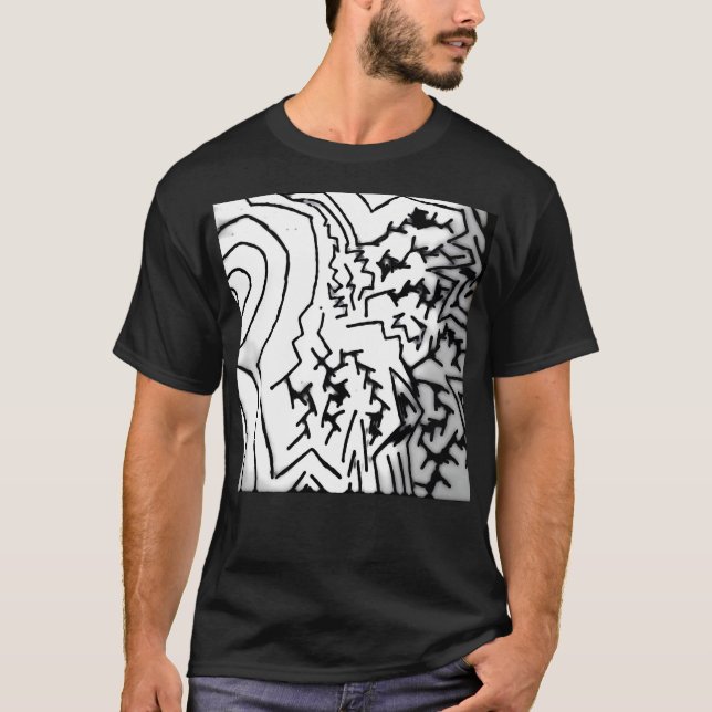 Abstrakter schwarzer/weißer "Blitz" T - Shirt " (Vorderseite)