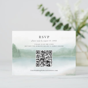 Abstrakter See Bäume Aquarell Hochzeits-QR-Code RSVP Karte