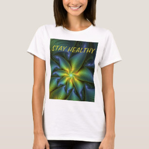 Abstrakter Shiny Blue Green Golden Fraktal Text T-Shirt
