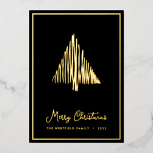 Abstrakter Skandi Weihnachtsbaum Schwarzes Gold Folien Feiertagskarte
