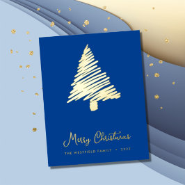 Abstrakter Skandinstil Weihnachtsbaum Blue Gold Folien Feiertagskarte