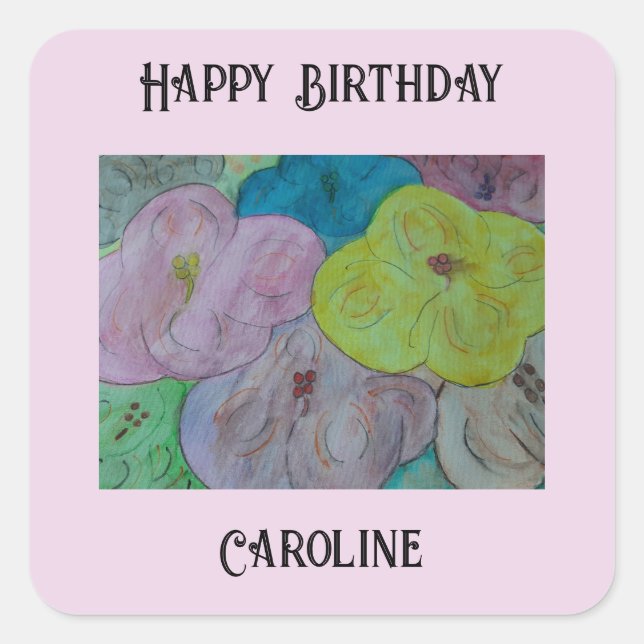 Abstrakter Sommer-Blumenaufkleber Personalisiert Quadratischer Aufkleber (Vorderseite)