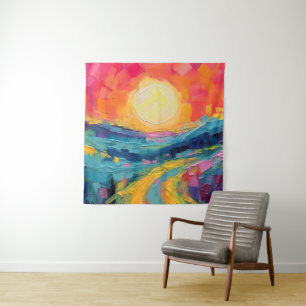 Abstrakter Sonnenuntergang auf dem Feld Wandteppich
