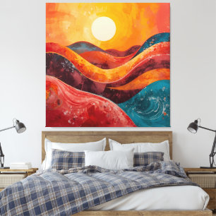 Abstrakter Sonnenuntergang - farbenfrohe Wavy Hori Leinwanddruck