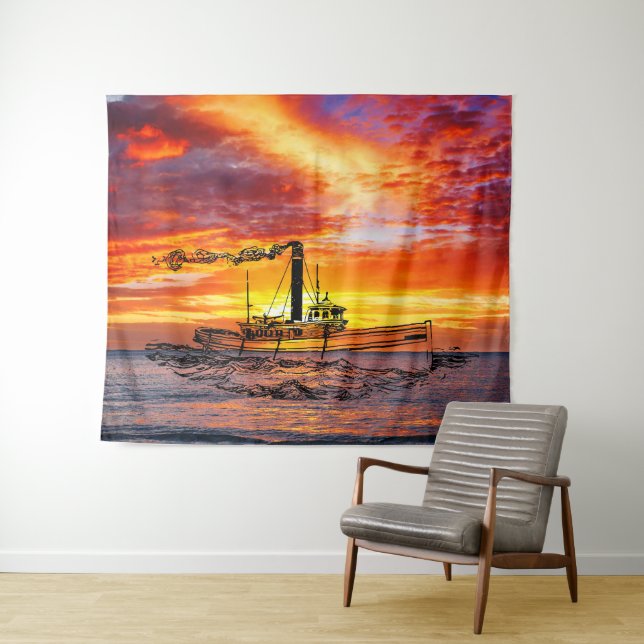 Abstrakter Sonnenuntergang über dem Ozean - Segeln Wandteppich (Beispiel (Horizontal))