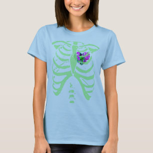 abstrakter Spatzenherzminzengrün-Rippenkäfig T-Shirt