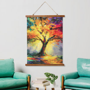 Abstrakter spiritueller Naturbaum des Lebens Wandteppich Mit Holzrahmen