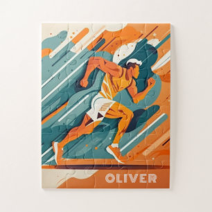 Abstrakter Sportjunge Läufer. Moderne Aktivität Puzzle