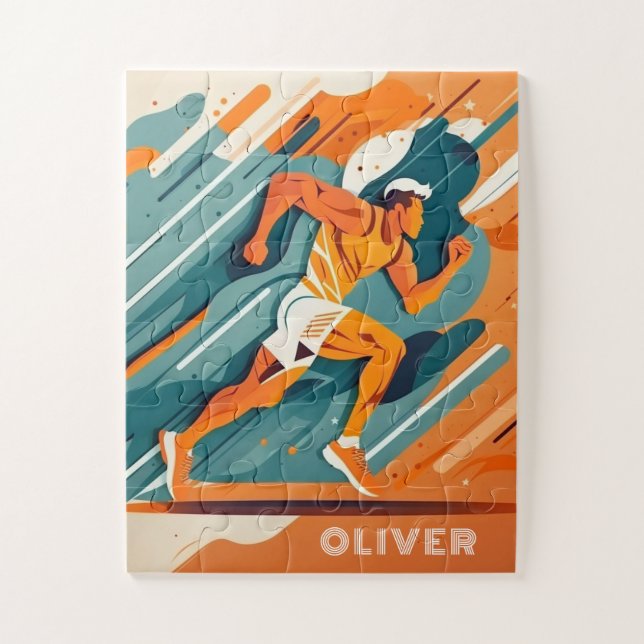 Abstrakter Sportjunge Läufer. Moderne Aktivität Puzzle (Vertikal)