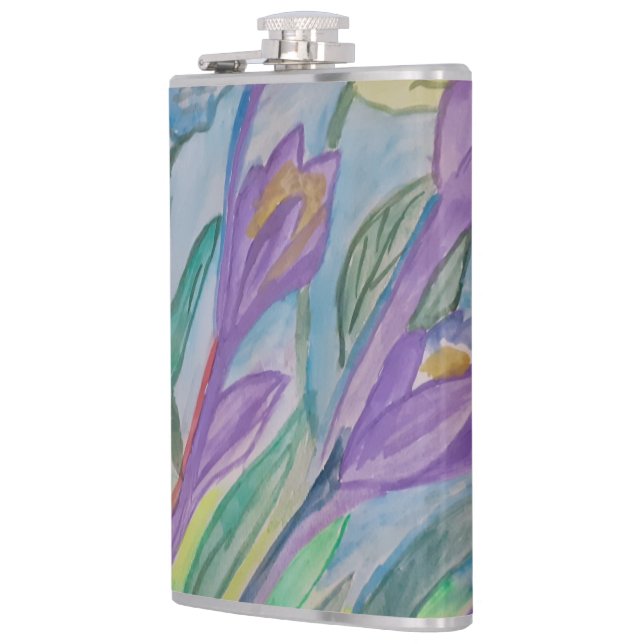 Abstrakter Spring Crocus Vinyl Wrapped Flask Flachmann (Links)