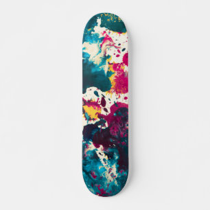Abstrakter Spritzer Paint Aquamarin und Magenta Skateboard