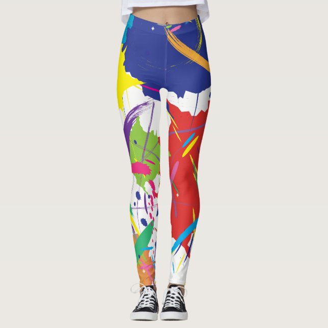 Abstrakter Spritzer Paint Vector Digitale Kunst Co Leggings (Vorderseite)