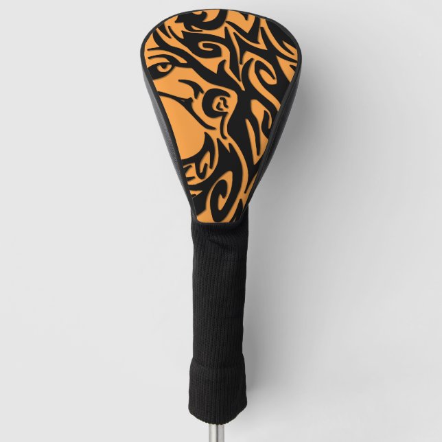 Abstrakter Stammes Wolf Orange auf schwarz Golf Headcover (Vorderseite)