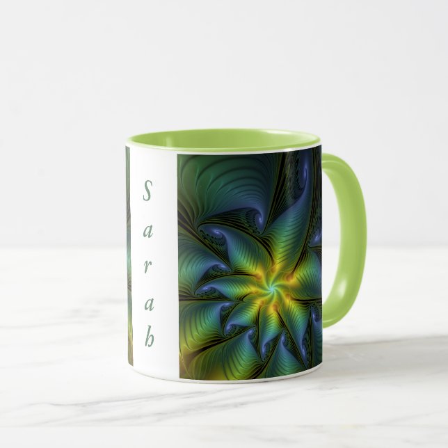 Abstrakter Star, Blue Green Golden Fraktal Kunstna Tasse (VorderseiteRechts)