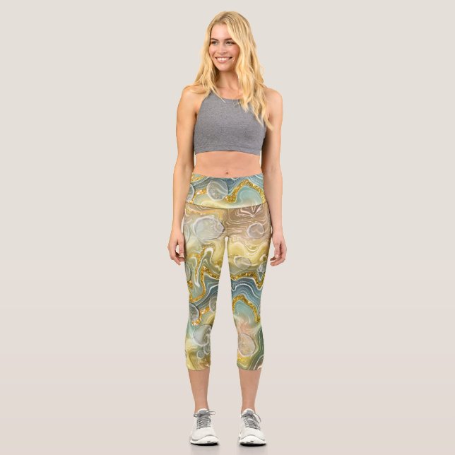 Abstrakter Stein aus flüssigem Marmor Textur Hinte Capri Leggings (Vorderseite)