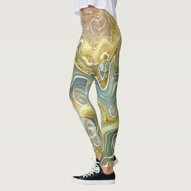 Abstrakter Stein aus flüssigem Marmor Textur Hinte Leggings (Links)