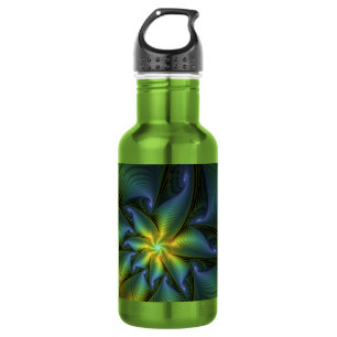 Abstrakter Stern, Shiny Blue Green Golden Fraktal Edelstahlflasche