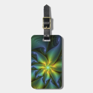Abstrakter Stern, Shiny Blue Green Golden Fraktal  Gepäckanhänger