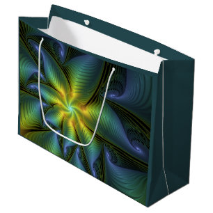Abstrakter Stern, Shiny Blue Green Golden Fraktal Große Geschenktüte