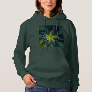 Abstrakter Stern, Shiny Blue Green Golden Fraktal  Hoodie