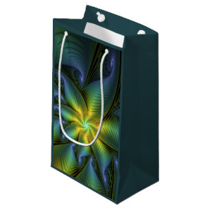 Abstrakter Stern, Shiny Blue Green Golden Fraktal Kleine Geschenktüte