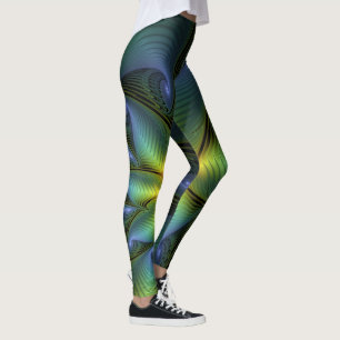 Abstrakter Stern, Shiny Blue Green Golden Fraktal  Leggings