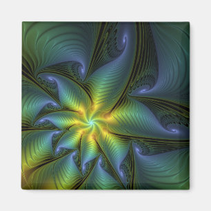 Abstrakter Stern, Shiny Blue Green Golden Fraktal  Magnet