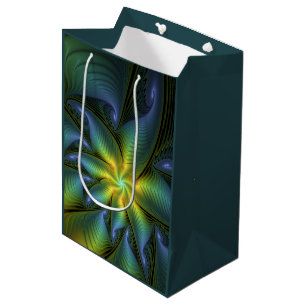 Abstrakter Stern, Shiny Blue Green Golden Fraktal Mittlere Geschenktüte