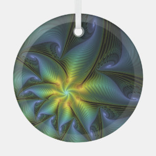 Abstrakter Stern, Shiny Blue Green Golden Fraktal  Ornament Aus Glas