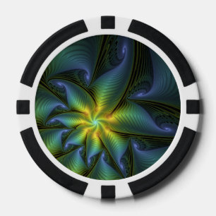 Abstrakter Stern, Shiny Blue Green Golden Fraktal Pokerchips