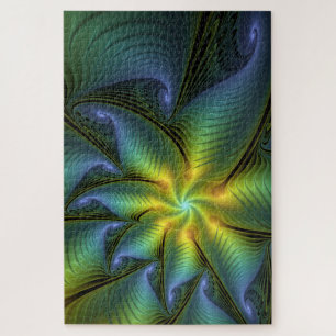 Abstrakter Stern, Shiny Blue Green Golden Fraktal Puzzle