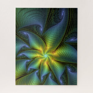 Abstrakter Stern, Shiny Blue Green Golden Fraktal Puzzle