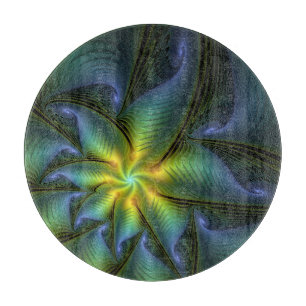 Abstrakter Stern, Shiny Blue Green Golden Fraktal Schneidebrett
