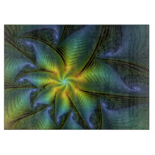 Abstrakter Stern, Shiny Blue Green Golden Fraktal Schneidebrett