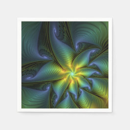 Abstrakter Stern, Shiny Blue Green Golden Fraktal  Serviette