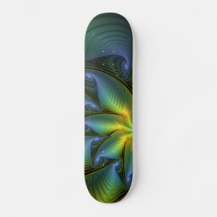 Abstrakter Stern, Shiny Blue Green Golden Fraktal Skateboard