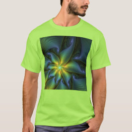 Abstrakter Stern, Shiny Blue Green Golden Fraktal  T-Shirt