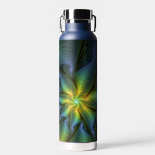 Abstrakter Stern, Shiny Blue Green Golden Fraktal Trinkflasche