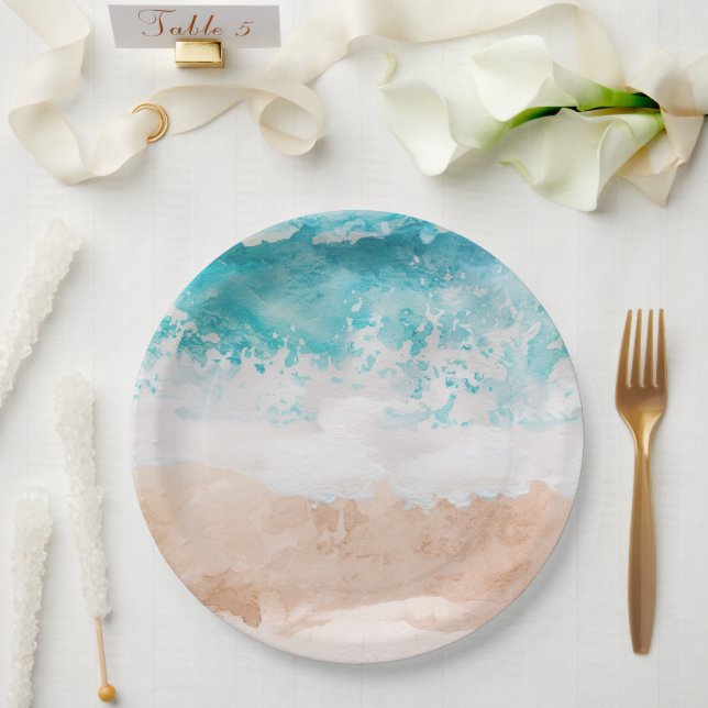Abstrakter Strand mit Aquarellfarbe Pappteller (Hochzeit)
