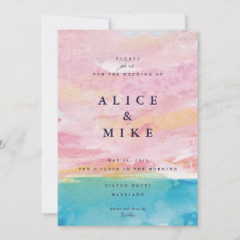 Abstrakter Strand Pink & Blue Aquarell Hintergrund Einladung