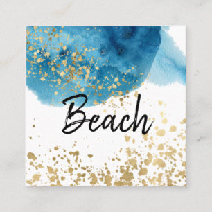 *~* abstrakter Strandblauer Watercolor-GoldGlitzer Quadratische Visitenkarte