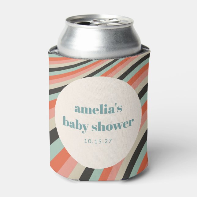 Abstrakter Streifen Aqua Peach Custom Baby Dusche Dosenkühler (Kanne Vorderseite)